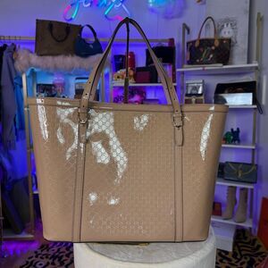 Gucci Microguccissima Nude Tan Patent Leather Nice Medium Tote Bag